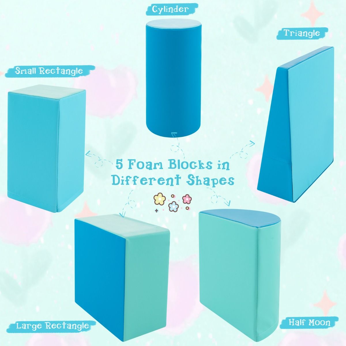 Coast Climbing Blocks Crawl Blocks - Set of 5, Water-resistant, Soft Foam - Various Sizes - PU/EPE Foam - Light Blue