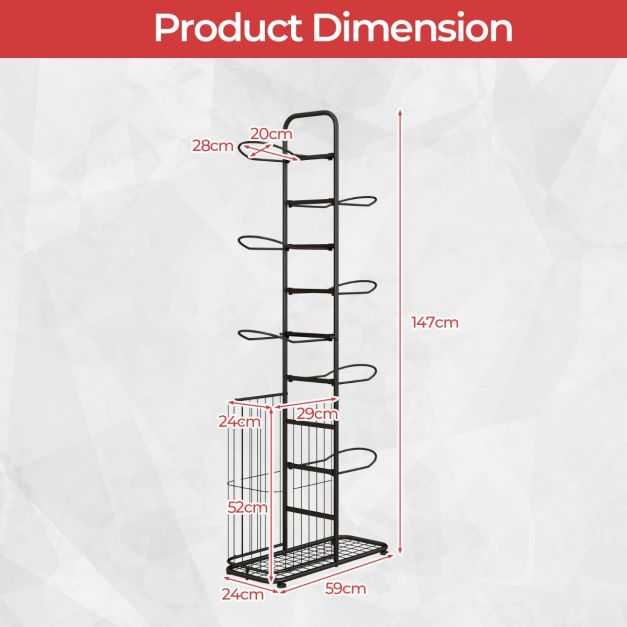 Coast Ball Storage Rack - 7 couches - avec panier latéral - métal - 59 x 24 x 147 cm - noir