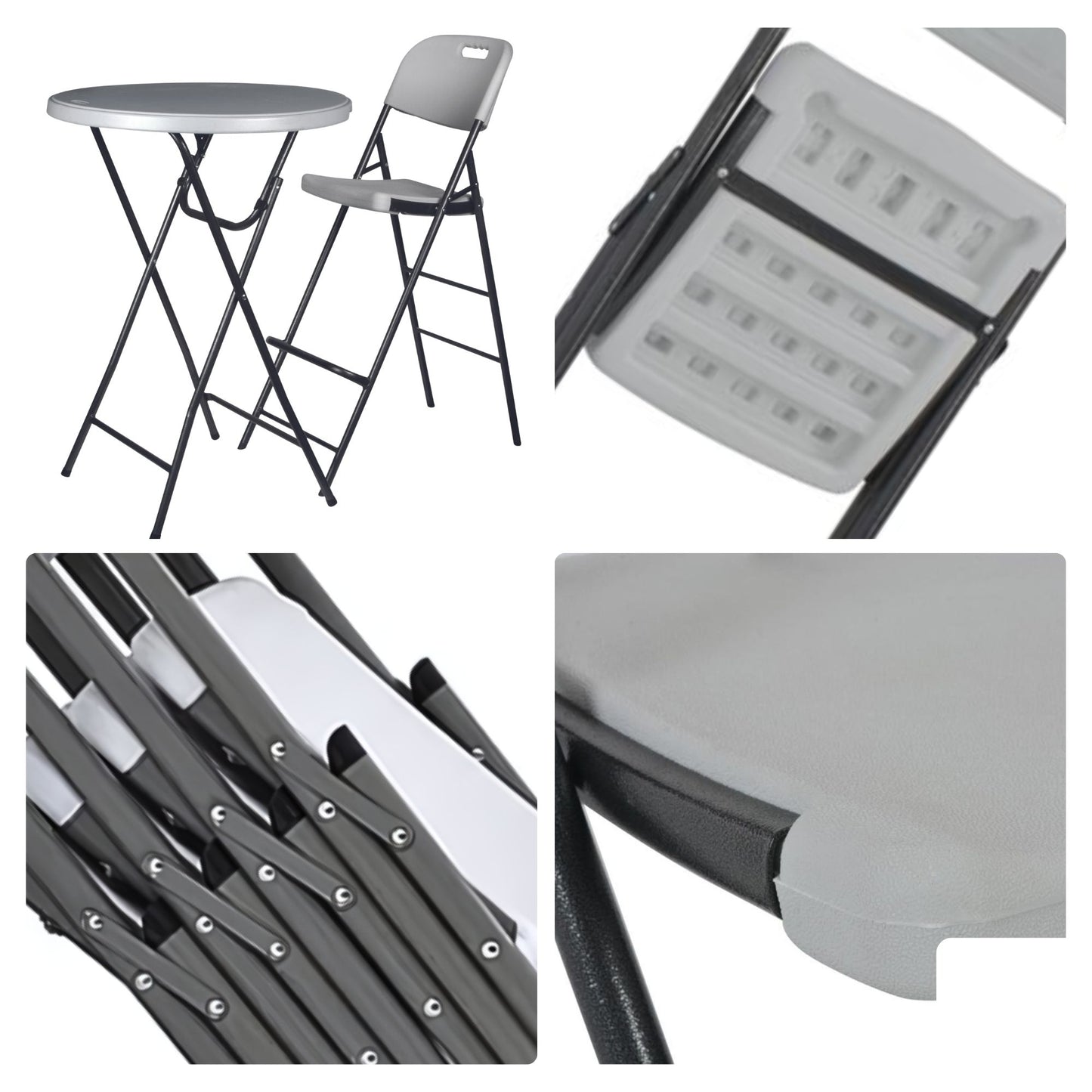 perel tabouret de bar pliable - blanc - 57 x 78 x 114 cm - avec dossier et repose-pieds - pour l'intérieur et l'extérieur - capacité de charge 200 kg