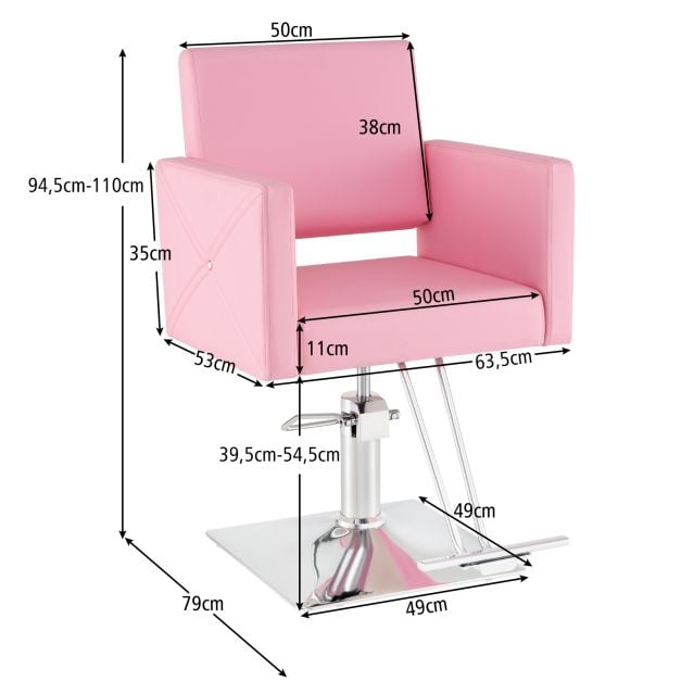 Coast Barber Chair Pink - Chaise de salon hydraulique avec repose-pieds - 63.5 x 79 x 94.5-110 c