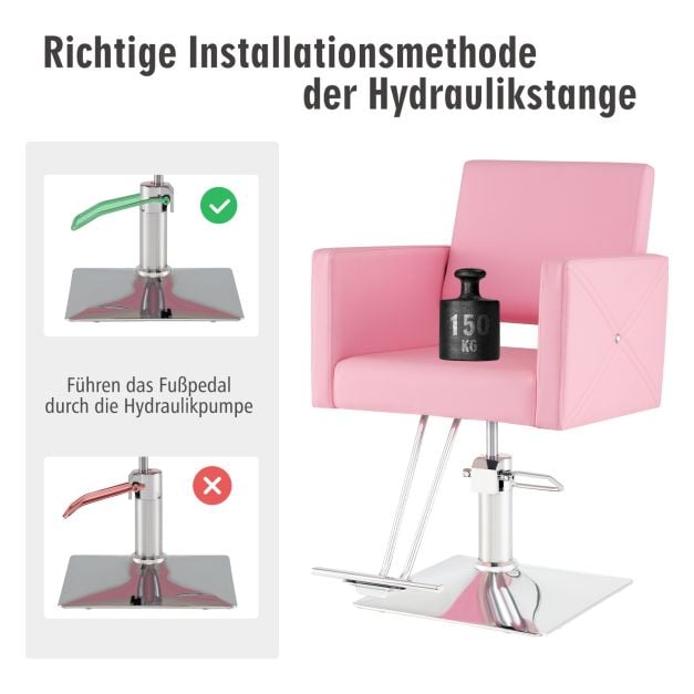 Coast Barber Chair Pink - Chaise de salon hydraulique avec repose-pieds - 63.5 x 79 x 94.5-110 c