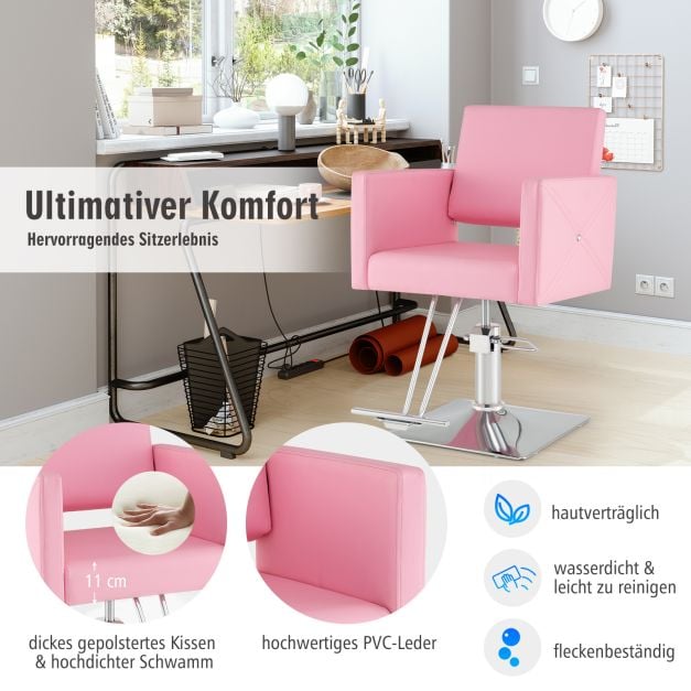 Coast Barber Chair Pink - Chaise de salon hydraulique avec repose-pieds - 63.5 x 79 x 94.5-110 c