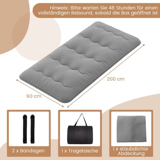 Matelas Futon japonais Coast - Matelas Tatami enroulable avec housse lavable et sac de transport - 90/140 x 200 x 10 cm