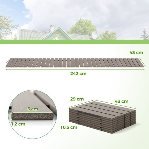 Coast Roll-out Garden Path Grey - Allée en PEHD résistante aux intempéries avec aspect bois - 242 x 43 cm