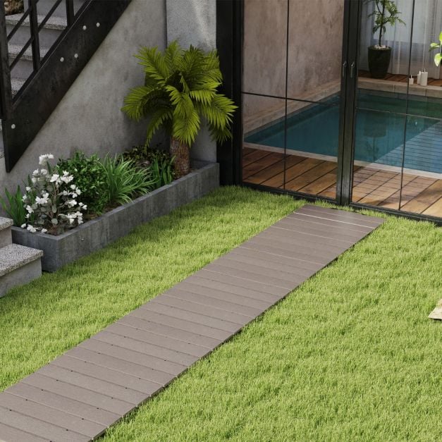 Coast Roll-out Garden Path Grey - Allée en PEHD résistante aux intempéries avec aspect bois - 242 x 43 cm