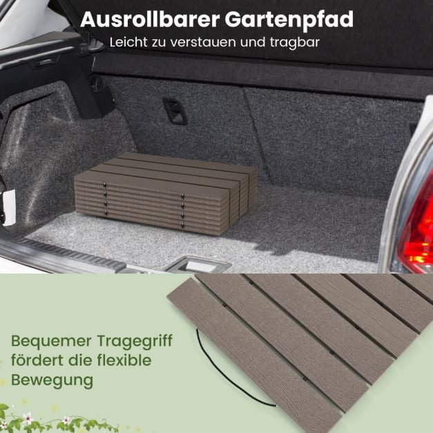 Coast Roll-out Garden Path Grey - Allée en PEHD résistante aux intempéries avec aspect bois - 242 x 43 cm