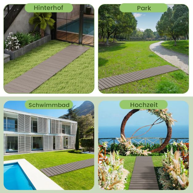 Coast Roll-out Garden Path Grey - Allée en PEHD résistante aux intempéries avec aspect bois - 242 x 43 cm