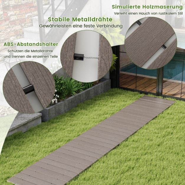 Coast Roll-out Garden Path Grey - Allée en PEHD résistante aux intempéries avec aspect bois - 242 x 43 cm
