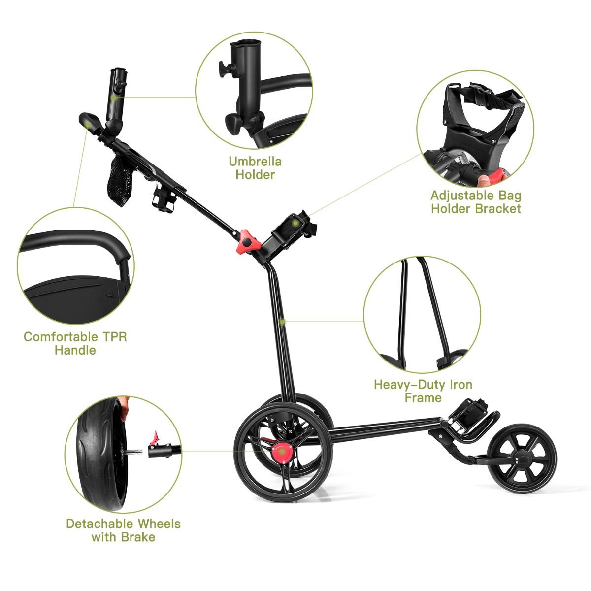 Chariot de golf Coast 3 roues - Noir