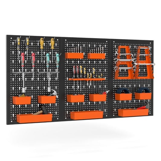 Coast Tool Wall Pegboard 120x60 cm Black/Orange - 9 boîtes de rangement, crochets et accessoires