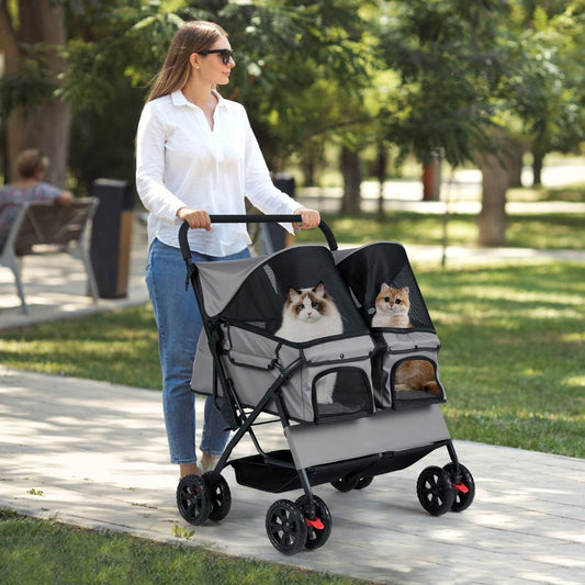 Coast Double Dog Buggy Grey - 80 x 72 x 101 cm - pliable avec 2 sièges