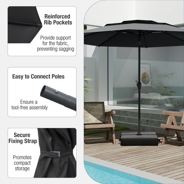 Parasol Coast 300 cm - Parasol de table 3 couches avec mécanisme d'inclinaison et manivelle - Noir