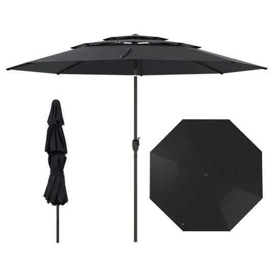 Parasol Coast 300 cm - Parasol de table 3 couches avec mécanisme d'inclinaison et manivelle - Noir