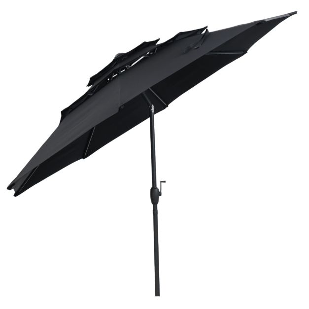 Parasol Coast 300 cm - Parasol de table 3 couches avec mécanisme d'inclinaison et manivelle - Noir