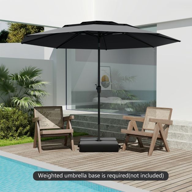 Parasol Coast 300 cm - Parasol de table 3 couches avec mécanisme d'inclinaison et manivelle - Noir