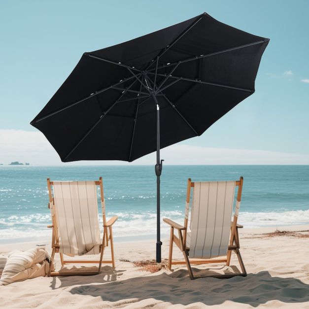 Parasol Coast 300 cm - Parasol de table 3 couches avec mécanisme d'inclinaison et manivelle - Noir