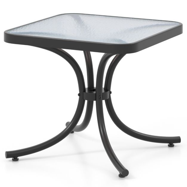 Costway Table de jardin - Verre trempé et cadre métallique - 50 x 50 x 45 cm - Noir