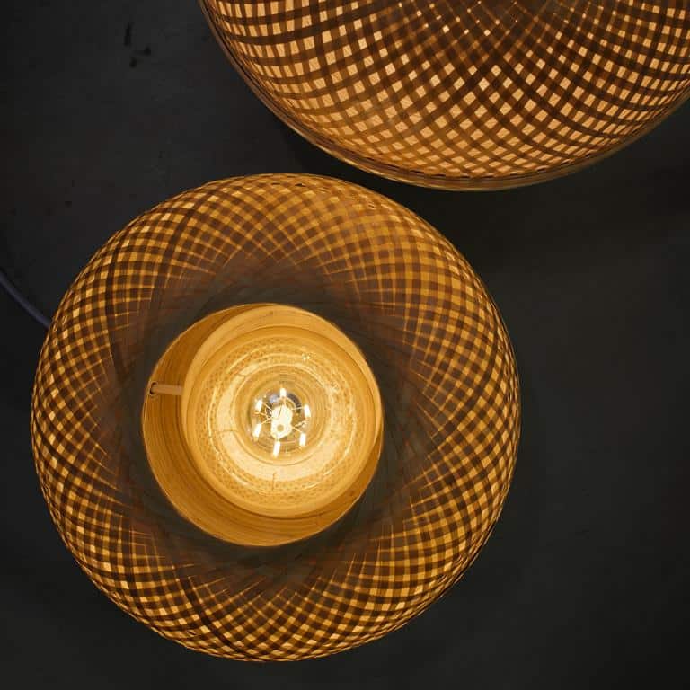 GOOD&MOJO Lampe à poser Mekong - Bambou/Blanc - Ø30cm - Scandinave, Bohème