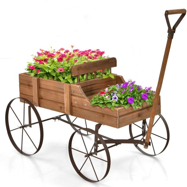 Costway Jardinière - Avec poignée et roues - 62 x 34 x 60 cm - Marron
