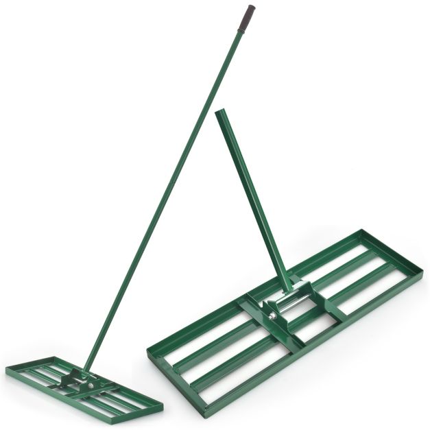 Râteau à gazon Coast - Métal - Ergonomique - Manche 170cm - 75x25 cm - Noir/Vert