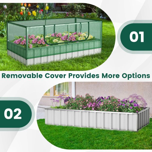 Coast Mini Greenhouse Green/Silver - Lit de jardin surélevé avec porte enroulable, gants et 8 étiquettes en T - 174 x 90 x 70 cm