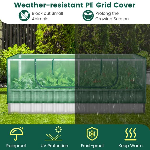 Coast Mini Greenhouse Green/Silver - Lit de jardin surélevé avec porte enroulable, gants et 8 étiquettes en T - 174 x 90 x 70 cm