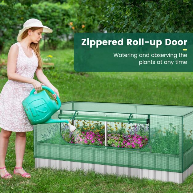 Coast Mini Greenhouse Green/Silver - Lit de jardin surélevé avec porte enroulable, gants et 8 étiquettes en T - 174 x 90 x 70 cm