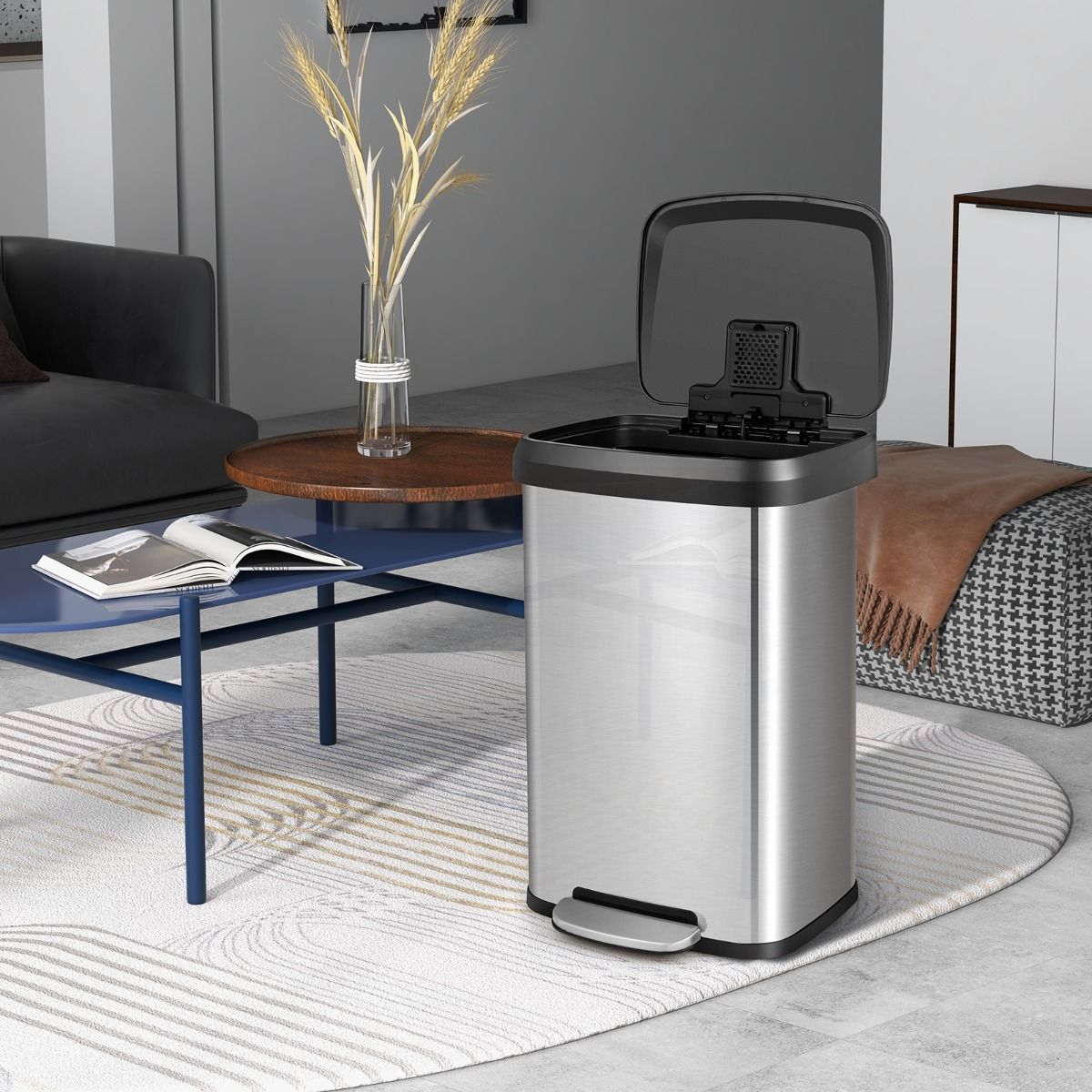 Poubelle Coast avec pédale - 50L - Argent - acier inoxydable - 41 x 39 x 61 cm