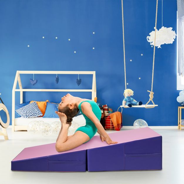 Coast Wedge Gymnastics Mat Pink/Purple - Tapis d'entraînement pliable 2 en 1 avec poignées - 150 x 75 x 36 cm