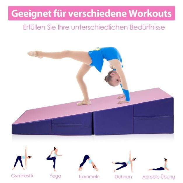 Coast Wedge Gymnastics Mat Pink/Purple - Tapis d'entraînement pliable 2 en 1 avec poignées - 150 x 75 x 36 cm
