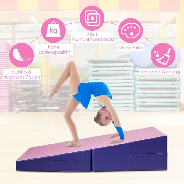 Coast Wedge Gymnastics Mat Pink/Purple - Tapis d'entraînement pliable 2 en 1 avec poignées - 150 x 75 x 36 cm