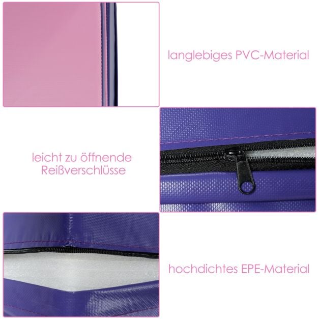 Coast Wedge Gymnastics Mat Pink/Purple - Tapis d'entraînement pliable 2 en 1 avec poignées - 150 x 75 x 36 cm