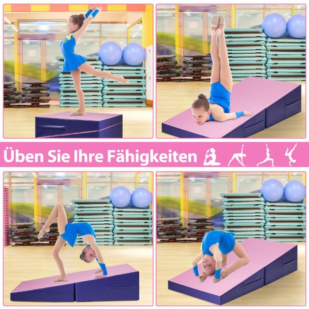 Coast Wedge Gymnastics Mat Pink/Purple - Tapis d'entraînement pliable 2 en 1 avec poignées - 150 x 75 x 36 cm