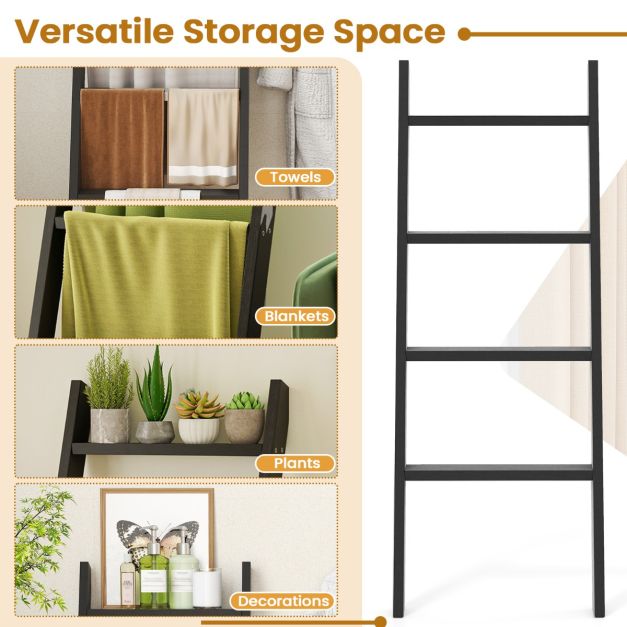 Coast Towel Ladder 4-layer - Noir - 50 x 7,5 x 137 cm - Bois massif - Modèle mural et adossé