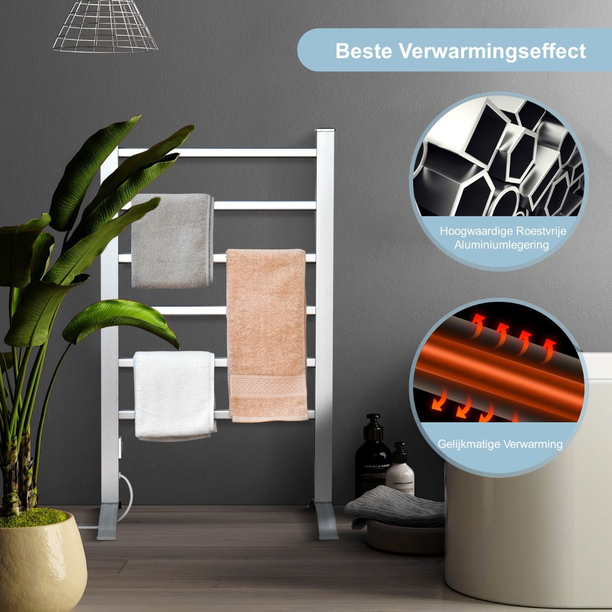 Coast Radiateur électrique multifonctionnel pour serviettes - Argent - 53 x 35 x 90cm