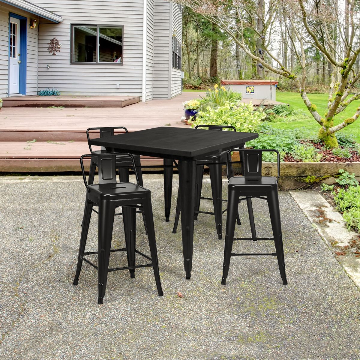 Coast Set de 4 tabourets de bar - Métal - Noir - Pieds antidérapants - 43 x 43 x 79 cm