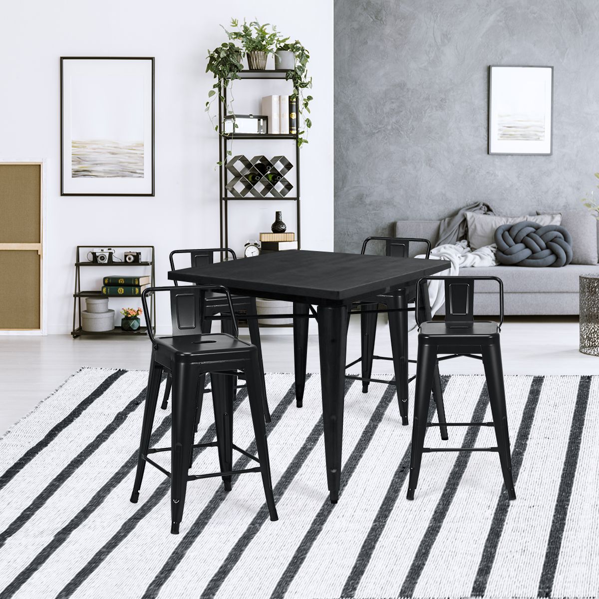 Coast Set de 4 tabourets de bar - Métal - Noir - Pieds antidérapants - 43 x 43 x 79 cm