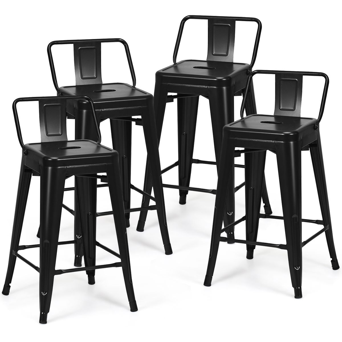 Coast Set de 4 tabourets de bar - Métal - Noir - Pieds antidérapants - 43 x 43 x 79 cm