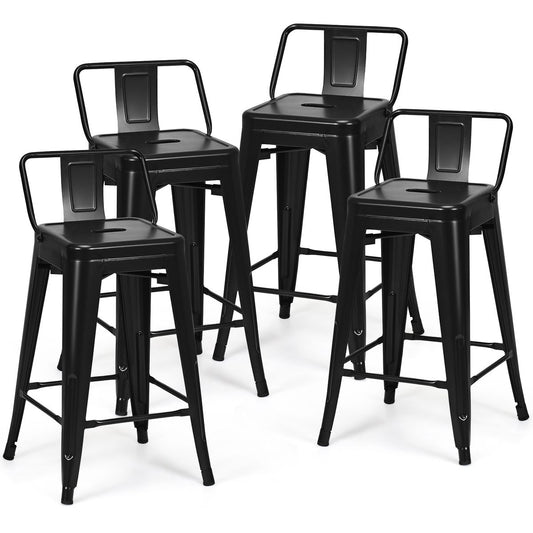 Coast Set de 4 tabourets de bar - Métal - Noir - Pieds antidérapants - 43 x 43 x 79 cm