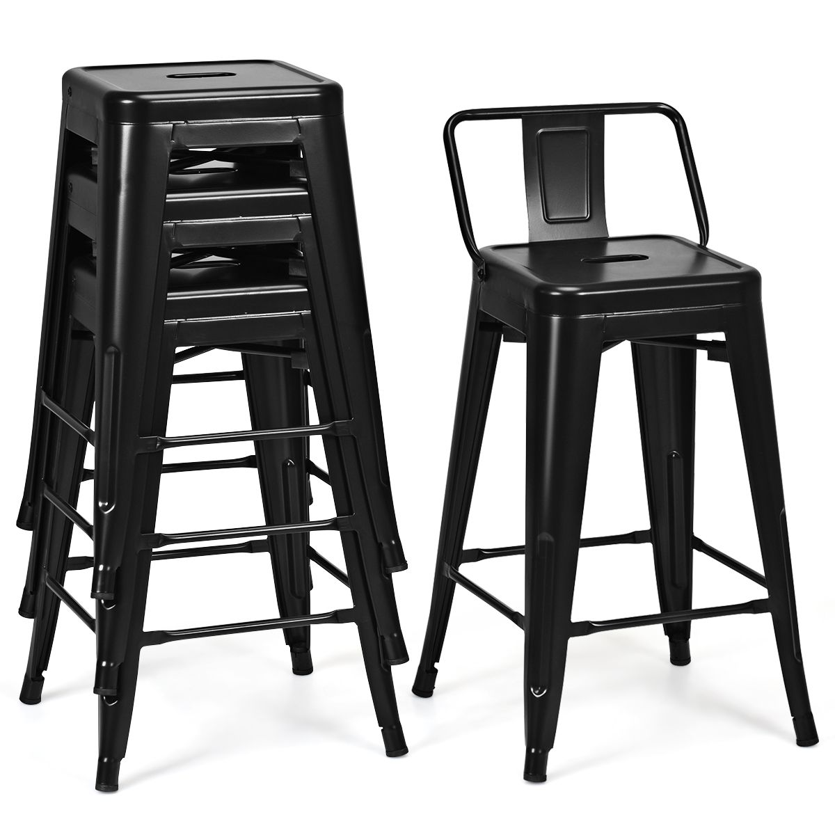 Coast Set de 4 tabourets de bar - Métal - Noir - Pieds antidérapants - 43 x 43 x 79 cm