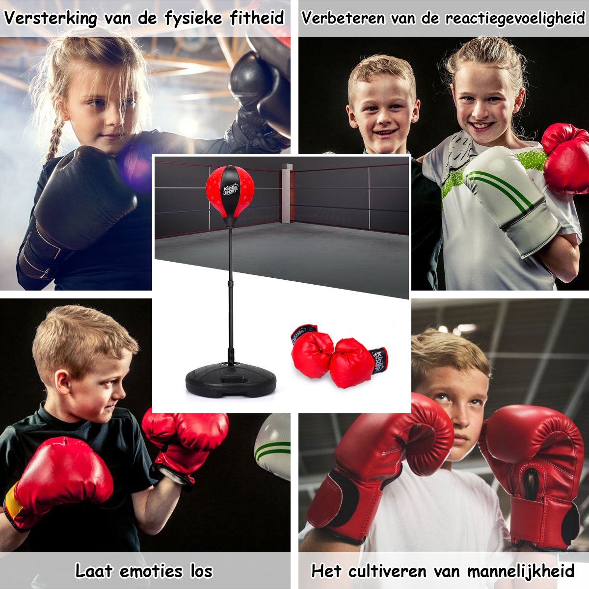 Coast Children's Boxing Set Adjustable Boxing Ball Holder with Gloves and Pump 81-123.5 cm Black/Red
