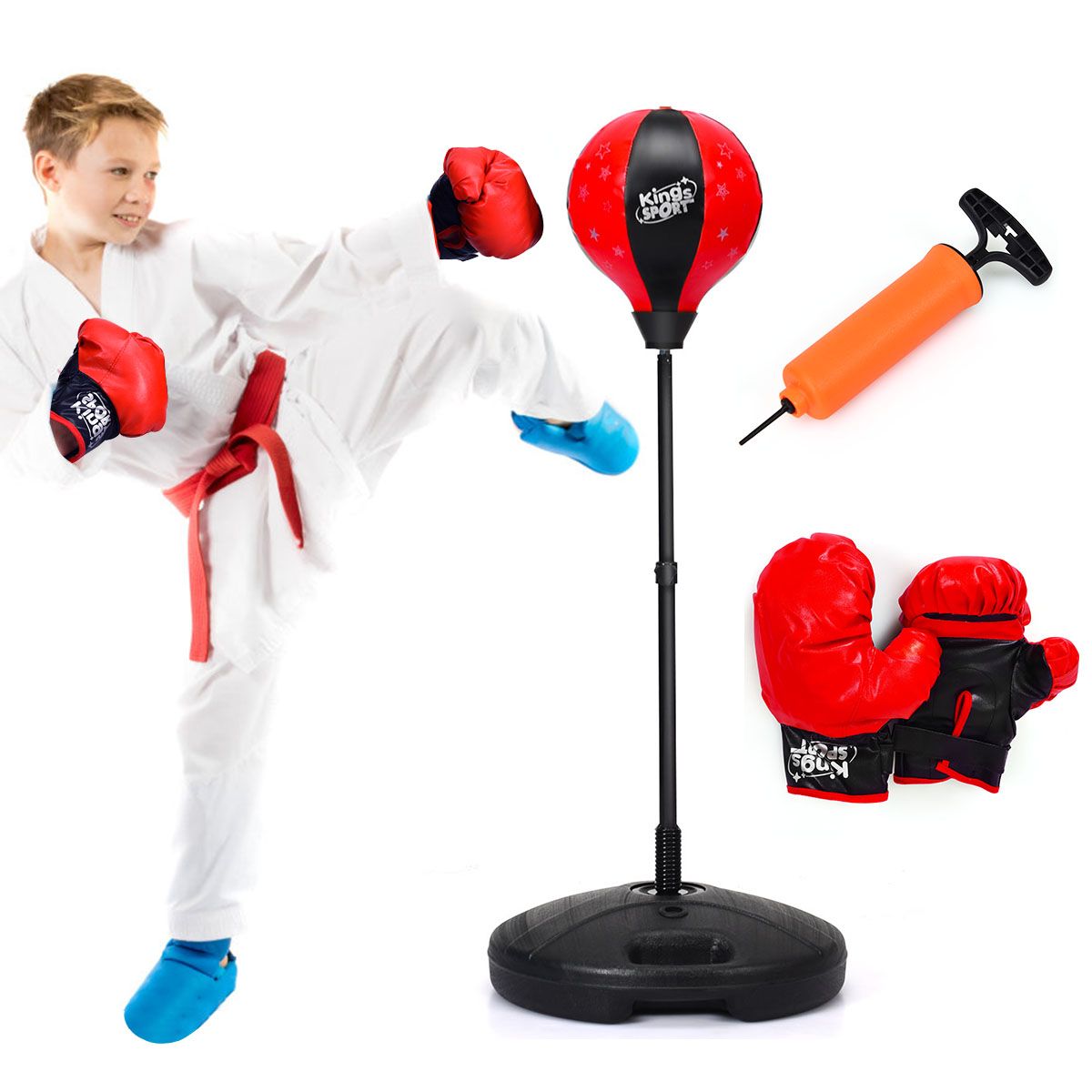Coast Children's Boxing Set Adjustable Boxing Ball Holder with Gloves and Pump 81-123.5 cm Black/Red