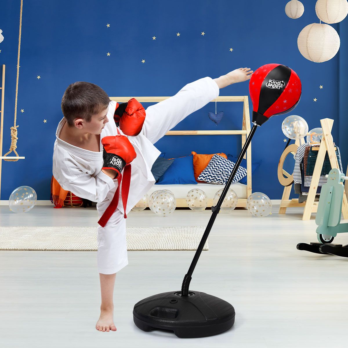 Coast Children's Boxing Set Adjustable Boxing Ball Holder with Gloves and Pump 81-123.5 cm Black/Red