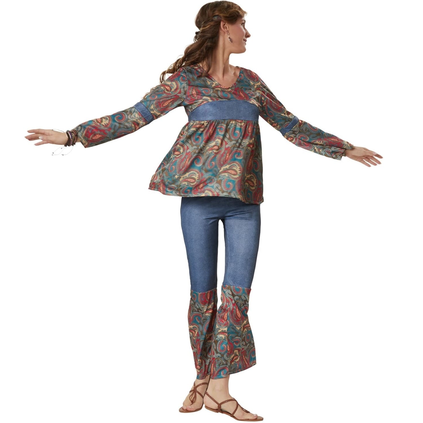 costume hippie girl harmony - femmes taille l - multicolore - pantalon élastiqué avec jambes larges