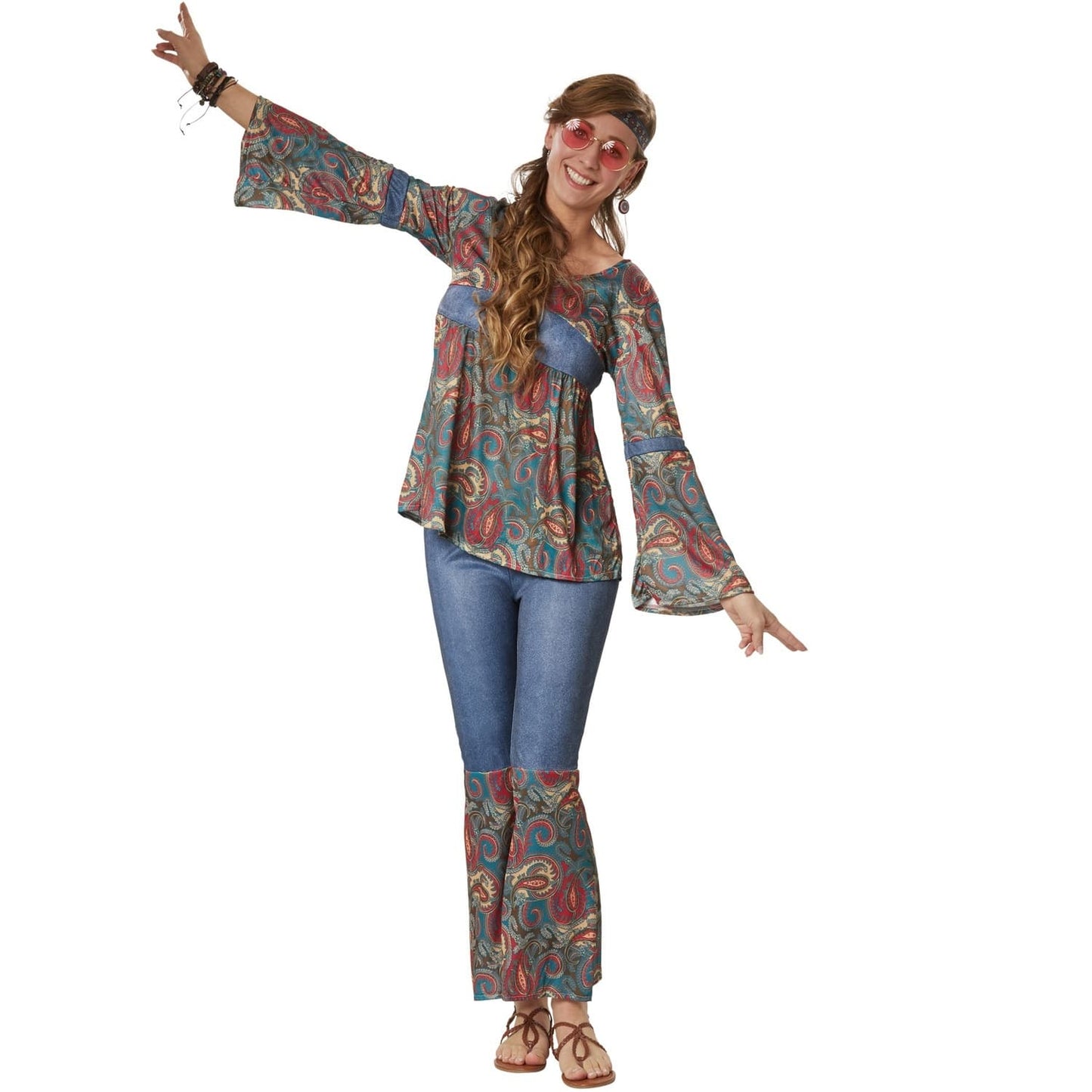 costume hippie girl harmony - femmes taille l - multicolore - pantalon élastiqué avec jambes larges