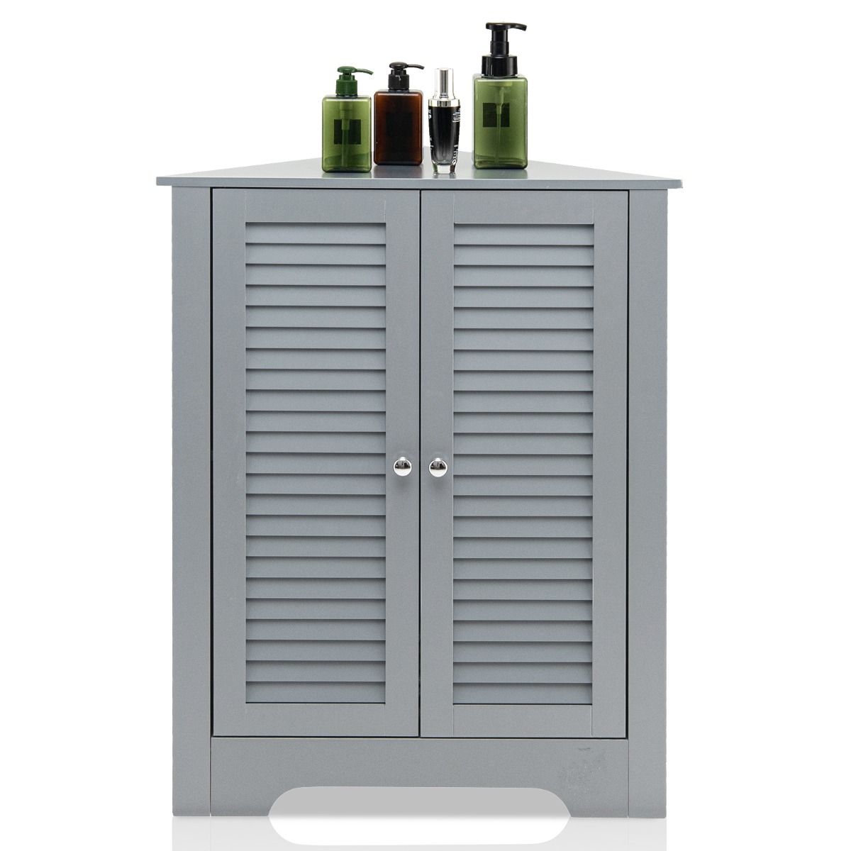 Coastal Corner Cabinet with 3 Levels - Grey - 63 x 32 x 81.5 cm - Rangement peu encombrant avec portes
