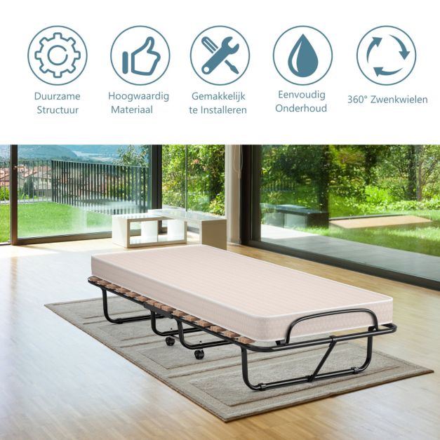 Lit Coast - Pliable - Jusqu'à 120kg. - Matelas à mémoire de forme inclus - 80 x 190 x 39 cm - Beige