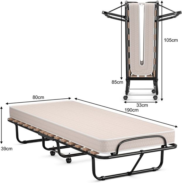 Lit Coast - Pliable - Jusqu'à 120kg. - Matelas à mémoire de forme inclus - 80 x 190 x 39 cm - Beige