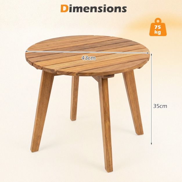 Coast Side Table Natural - Table de jardin ronde en bois d'acacia - 43 x 43 x 35 cm
