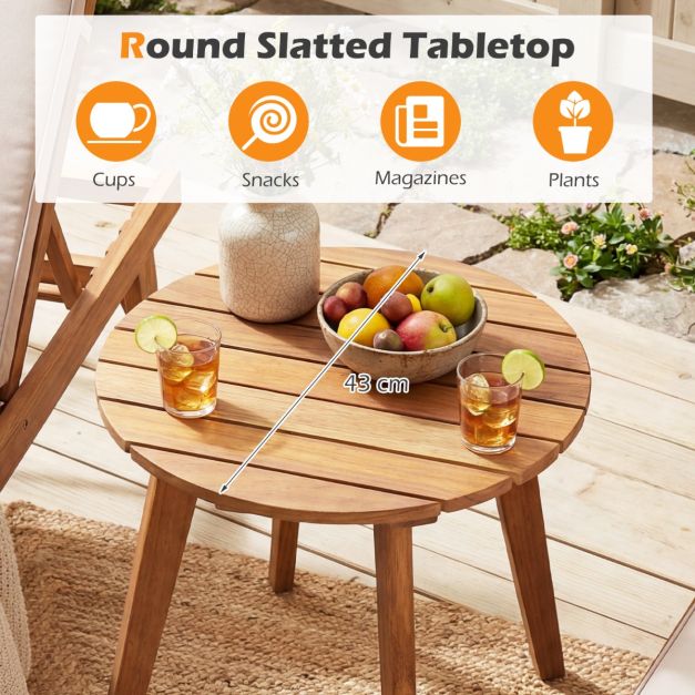 Coast Side Table Natural - Table de jardin ronde en bois d'acacia - 43 x 43 x 35 cm